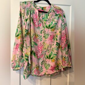 Lilly Pulitzer Elsa Pink and Green Floral Blouse